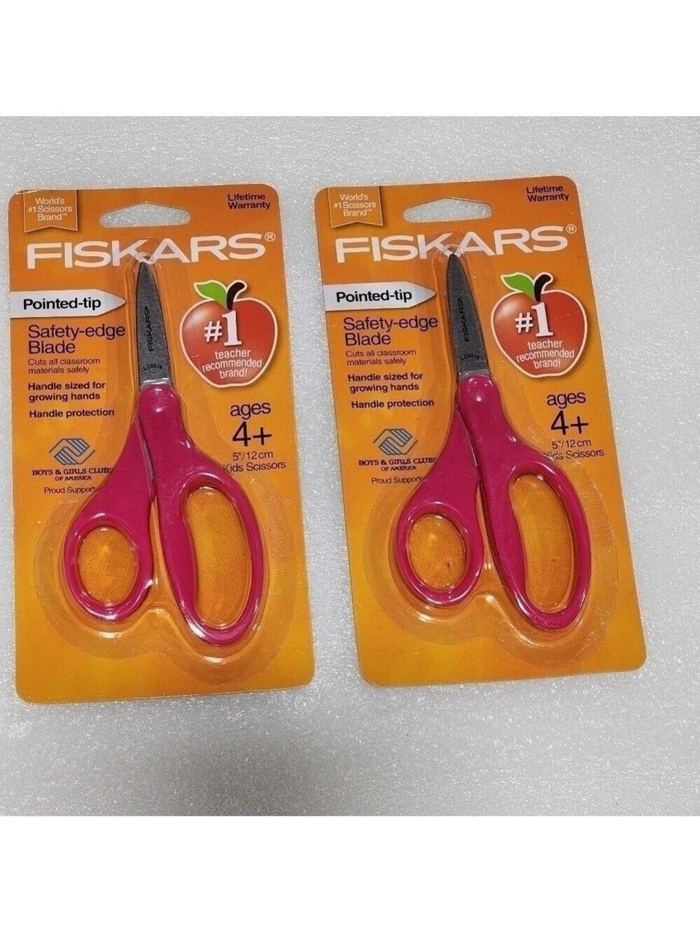 NEW lot of 2 Fiskars 5" Pointed tip Safety-edge Blade Scissors 4+ PINK